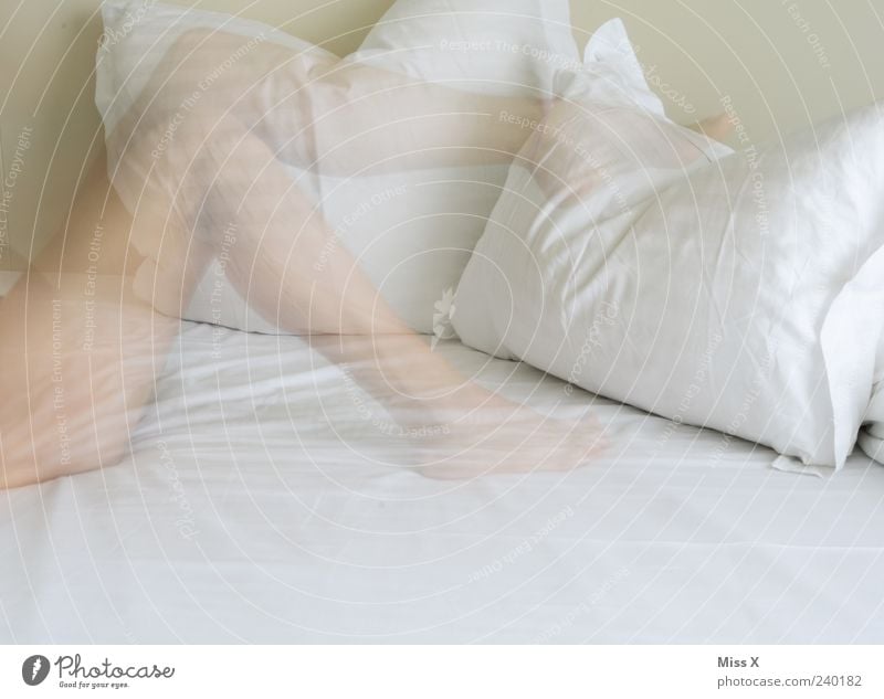 Flüchtig Bett Mensch feminin Junge Frau Jugendliche Beine Fuß 1 18-30 Jahre Erwachsene liegen schön weiß Kissen nackt Nackte Haut Farbfoto Innenaufnahme