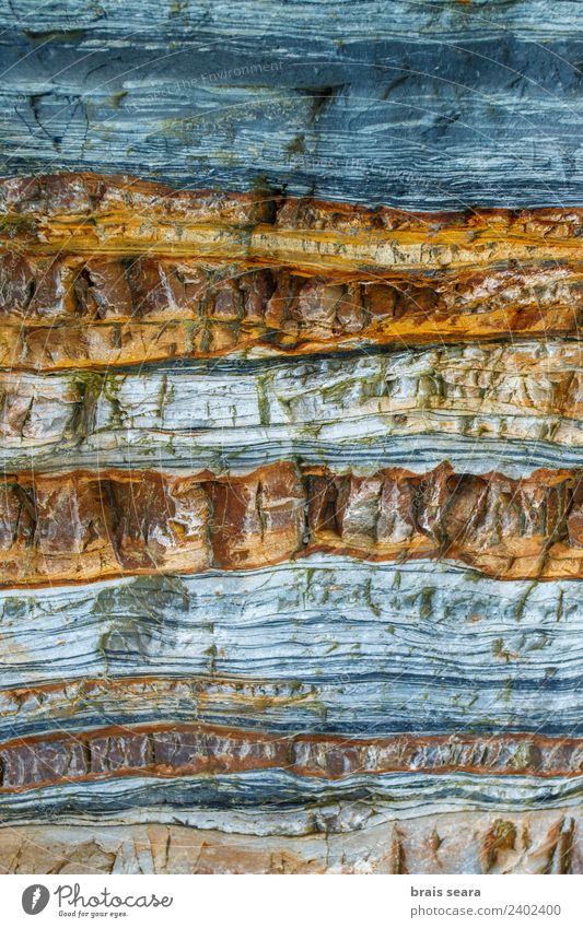 Sedimentäre Gesteinsstruktur Strand Meer Tapete Bildung Wissenschaften Geologie Beruf Geologen Umwelt Natur Erde Felsen Küste Stein blau gelb türkis Farbe Playa