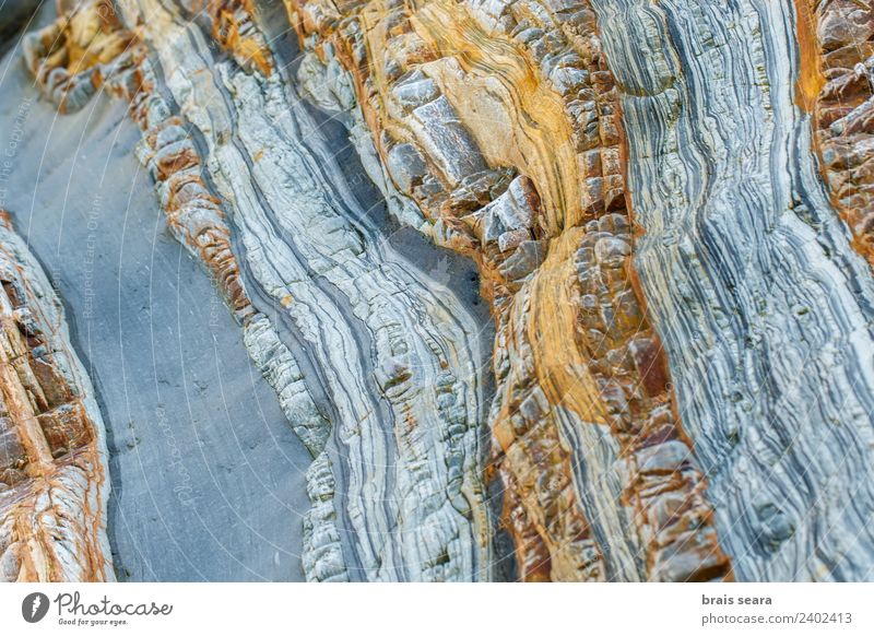 Sedimentäre Gesteinsstruktur Strand Meer Tapete Bildung Wissenschaften Geologie Beruf Geologen Umwelt Natur Erde Felsen Küste Stein blau gelb Farbe Kunst Playa