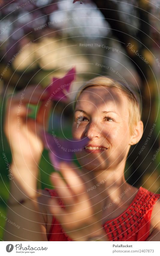 #A# Frühlingsglück Kunst Kunstwerk ästhetisch Frau Frauengesicht entdecken Spielen Basteln aufhängen Origami Schmetterling Frühlingsgefühle Farbfoto