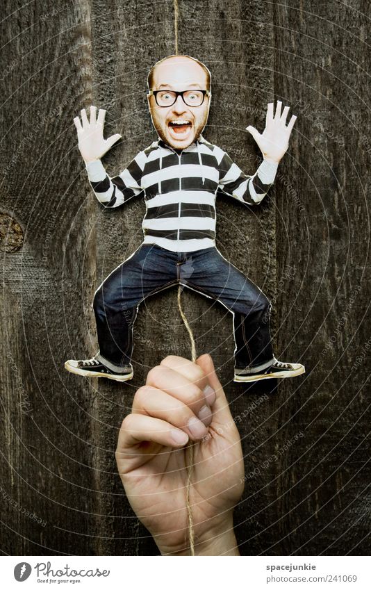 Hampelmann Mensch maskulin Junger Mann Jugendliche Erwachsene 1 30-45 Jahre Künstler Puppentheater Bewegung Blick nerdig verrückt Spielzeug Hand ziehen Comic