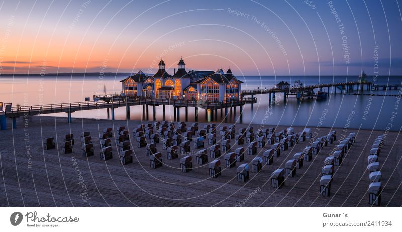 Panoramabild zur Blauen Stunde Seebrücke Sellin, Ostsee, Rügen harmonisch Erholung Ferien & Urlaub & Reisen Tourismus Ausflug Ferne Camping Sommerurlaub Meer