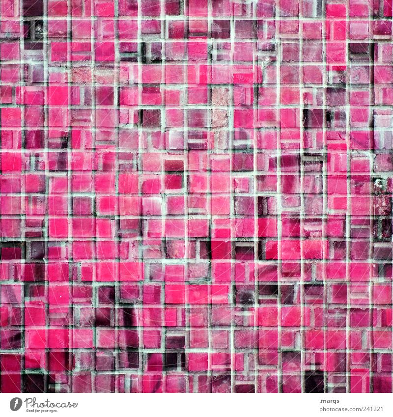 Musterung Stil Design Mauer Wand Stein Linie Fliesen u. Kacheln leuchten Coolness eckig viele verrückt rosa chaotisch Farbe Mosaik Farbfoto Nahaufnahme