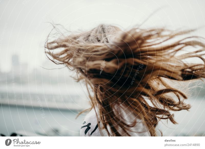Frau mit dem Haar, das wegen des Windes in die Luft fliegt Freude schön Gesicht Freiheit Sommer Mensch feminin Junge Frau Jugendliche Erwachsene 1 18-30 Jahre