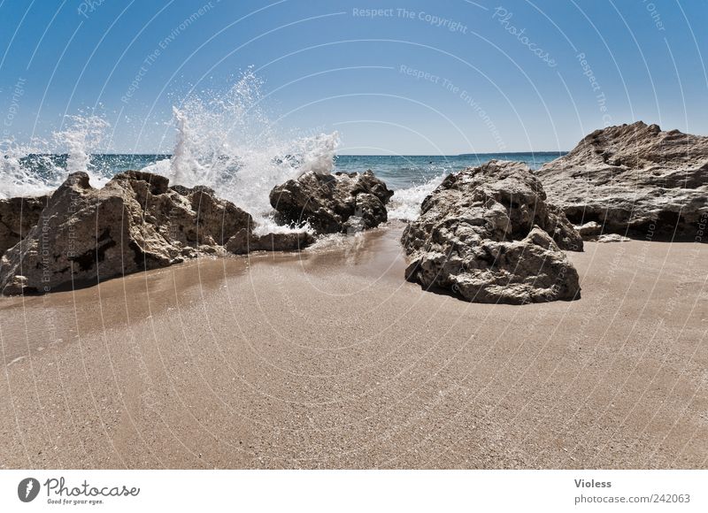 Splash IV Natur Sand Wasser Wassertropfen Sommer Wellen Küste Strand Erholung Felsen Stein Wasserfontäne Portugal Algarve Ferien & Urlaub & Reisen