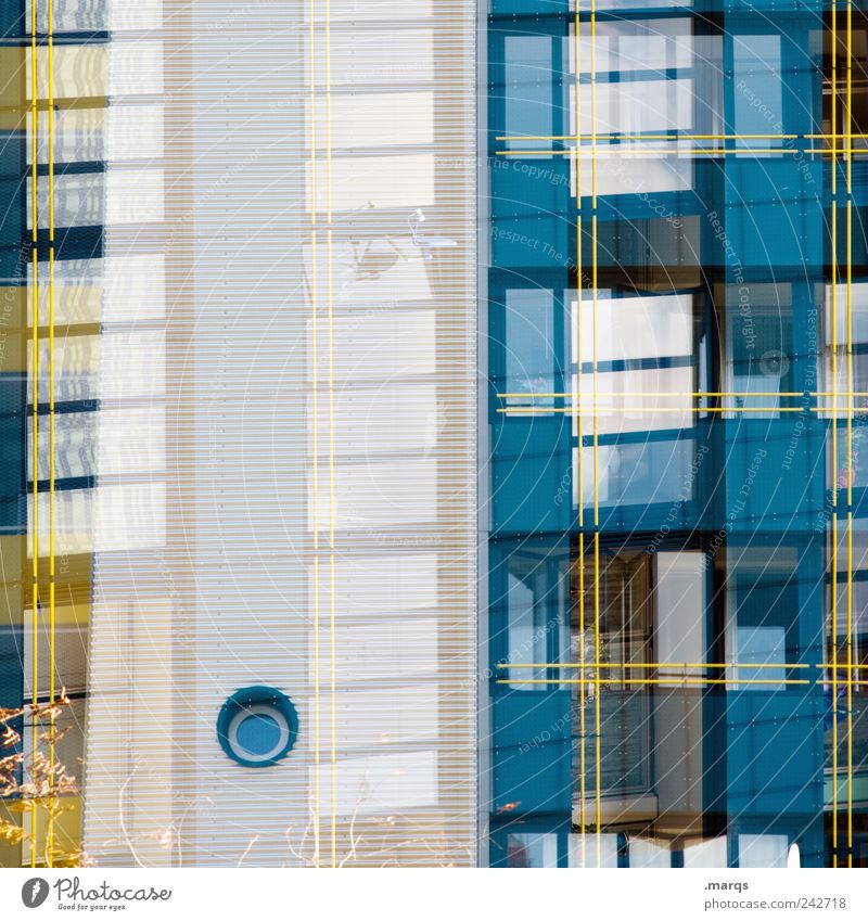 Scuttle Stil Häusliches Leben Haus Bauwerk Gebäude Architektur Fassade Fenster Linie Streifen außergewöhnlich Coolness trendy einzigartig blau gelb weiß