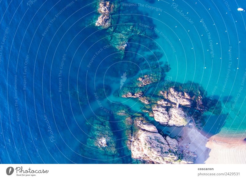 Luftaufnahme der Felsen an der Küste der Costa Brava schön Ferien & Urlaub & Reisen Tourismus Sommer Strand Meer Natur Landschaft Himmel Fluggerät blau