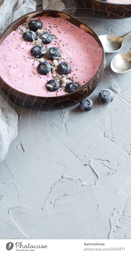 Heidelbeer-Smoothie-Schale Joghurt Frucht Dessert Ernährung Frühstück Vegetarische Ernährung Diät Schalen & Schüsseln Sommer frisch grau rosa rot weiß