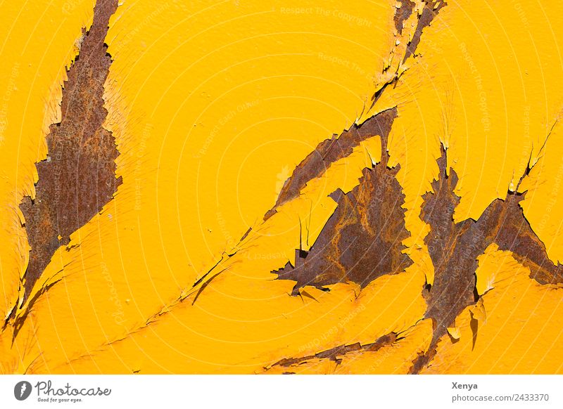 Gelber Rost Mauer Wand Metall Stahl kaputt braun gelb Hintergrundbild Lack abblättern Farbfoto Außenaufnahme abstrakt Strukturen & Formen Menschenleer Tag Licht