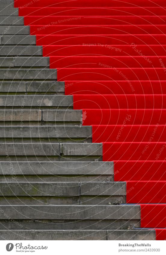 Nahaufnahme des roten Teppichs über der grauen Betontreppe Design Nachtleben Veranstaltung Feste & Feiern Stadt Bauwerk Gebäude Architektur Treppe Stein