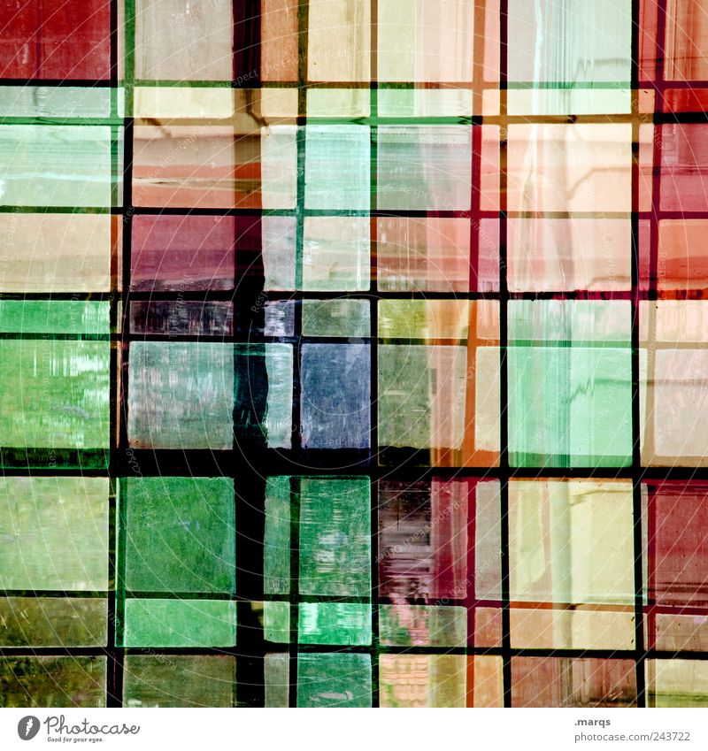Glas Stil Design Fenster Linie einzigartig verrückt mehrfarbig chaotisch Farbe Mosaik Doppelbelichtung Farbfoto Innenaufnahme Nahaufnahme Experiment abstrakt