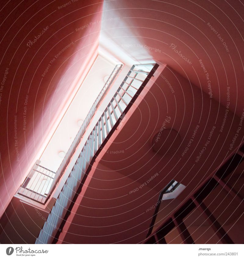 Innenarchitektur Stil Häusliches Leben Treppenhaus Treppengeländer Mauer Wand eckig trendy modern rot Farbe Perspektive Wege & Pfade Farbfoto Innenaufnahme