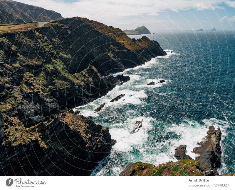 Irland - Kerry Cliffs Ferien & Urlaub & Reisen Tourismus Ausflug Abenteuer Ferne Freiheit Sightseeing Meer Wellen Natur Landschaft Himmel Wolken Schönes Wetter