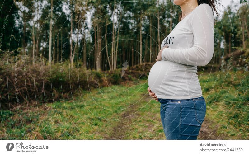 Nahaufnahme Einer Schwangeren Frau Die Einen Ultraschallscan Vor Ihrem Nackten Bauch Hält Das 