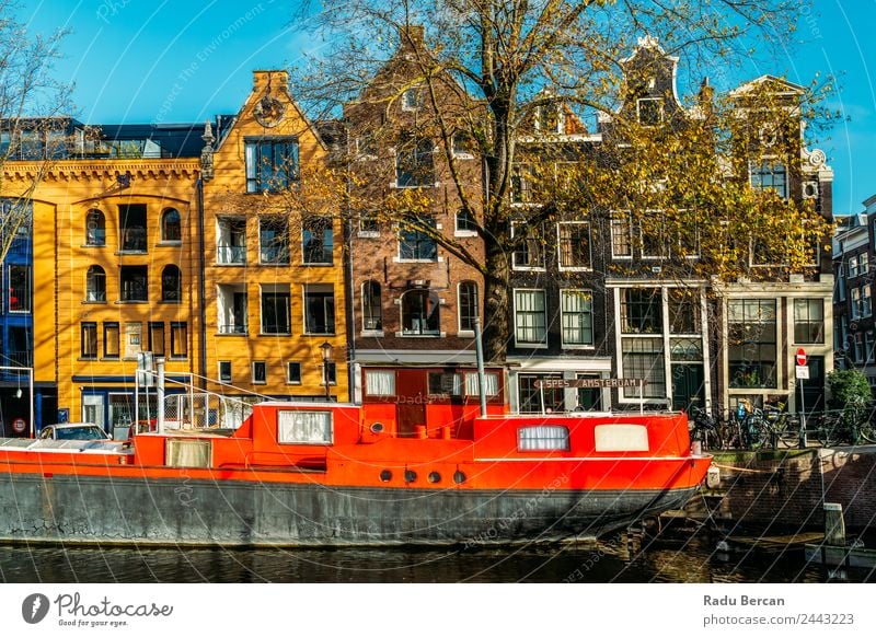 Schöne Architektur niederländischer Häuser am Amsterdamer Kanal Stil schön Ferien & Urlaub & Reisen Tourismus Sommer Häusliches Leben Haus Hausbau Landschaft