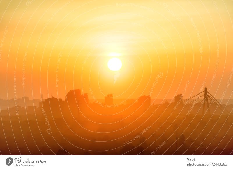 Sonnenuntergang in der Stadt Ferien & Urlaub & Reisen Ausflug Landschaft Himmel Wolken Sonnenaufgang Stadtzentrum Skyline Hochhaus Gebäude Architektur gelb