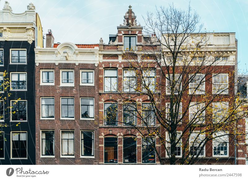 Schöne Architektur niederländischer Häuser am Amsterdamer Kanal im Herbst Niederlande Großstadt Haus Berühmte Bauten Ferien & Urlaub & Reisen Niederländer