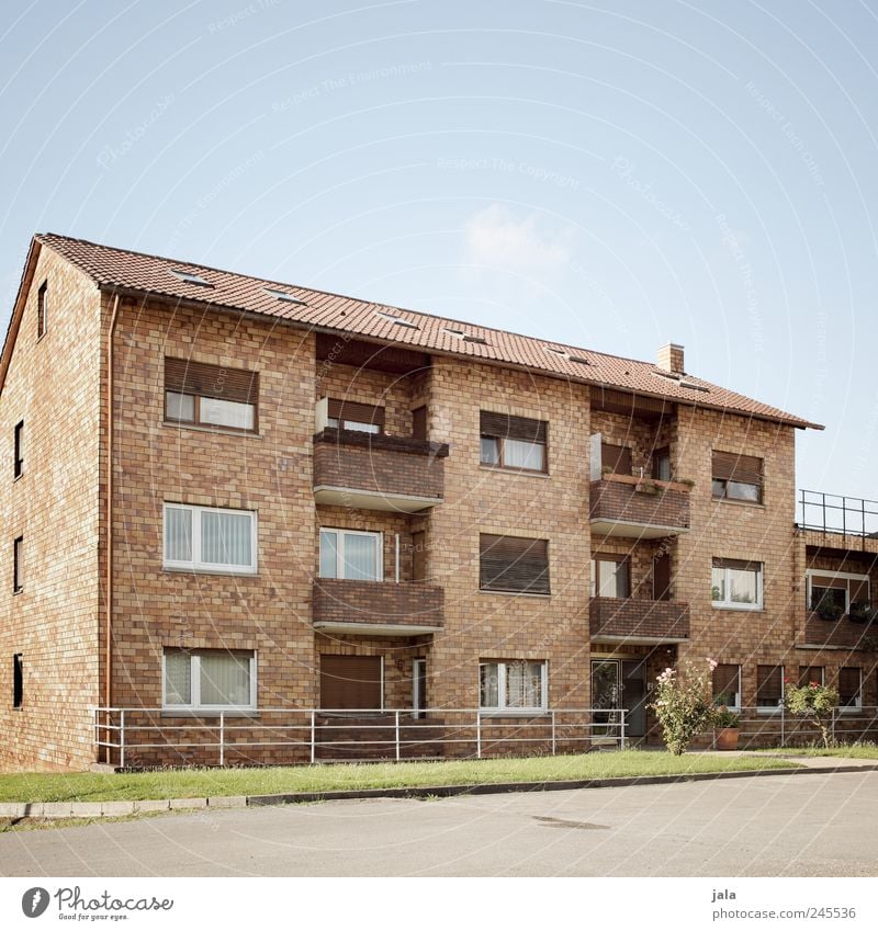 braunhausen Himmel Pflanze Wiese Haus Bauwerk Gebäude Architektur Fassade Fenster Tür Dach blau grün Farbfoto Außenaufnahme Menschenleer Textfreiraum oben Tag