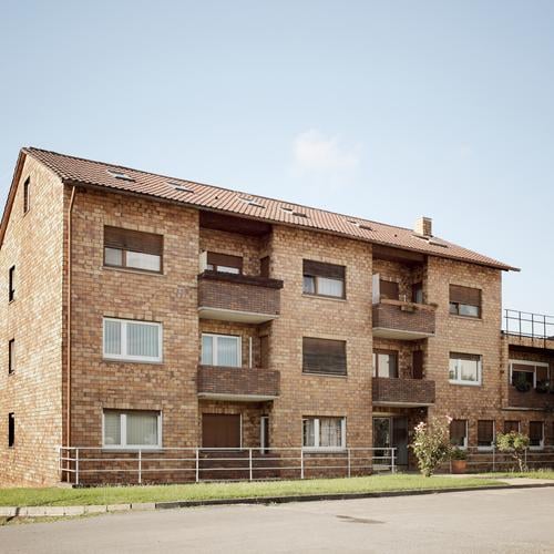 braunhausen Himmel Pflanze Wiese Haus Bauwerk Gebäude Architektur Fassade Fenster Tür Dach blau grün Farbfoto Außenaufnahme Menschenleer Textfreiraum oben Tag