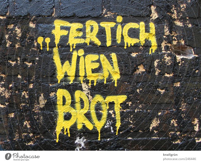 FERTICH WIEN BROT Kunst Kunstwerk Mauer Wand Fassade Schriftzeichen Graffiti Kommunizieren Coolness dreckig trendy lustig braun gelb Kreativität Kultur