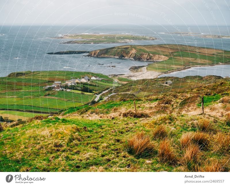 Irland - Sky Road Natur Landschaft Pflanze Luft Wasser Himmel Frühling Sommer Schönes Wetter Sträucher Wiese Feld Hügel Wellen Küste Bucht Fjord Meer Atlantik