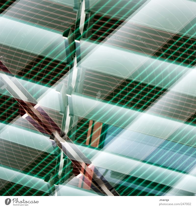 Linientreu Stil Design Fassade Streifen leuchten außergewöhnlich Coolness trendy verrückt grün Farbe Perspektive kariert Farbfoto Nahaufnahme Experiment