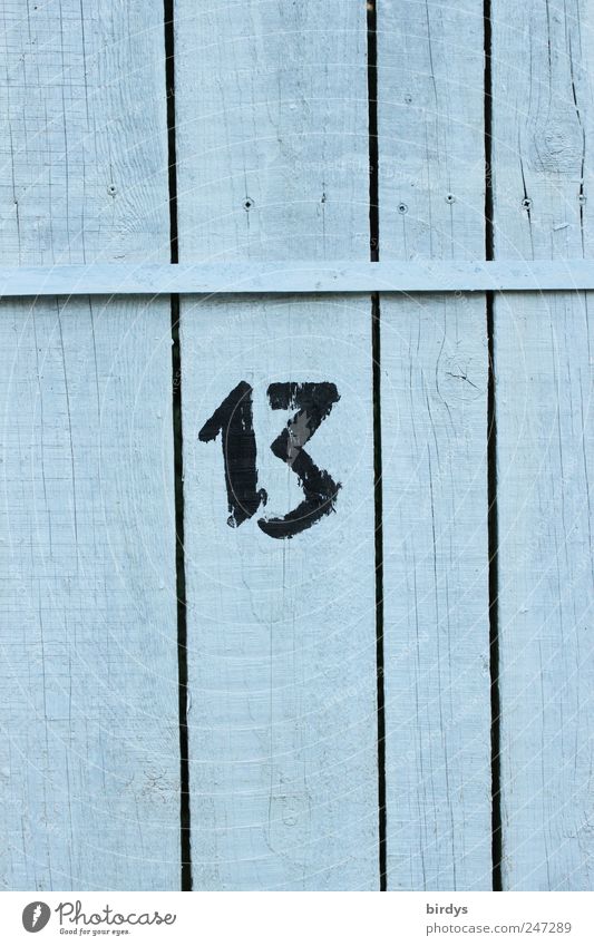 13 Ziffern & Zahlen authentisch positiv Volksglaube Pechzahl Glückszahl lattenzaun Zaun Holzzaun Fuge vertikal Holzwand Nummer 13 Farbfoto Außenaufnahme