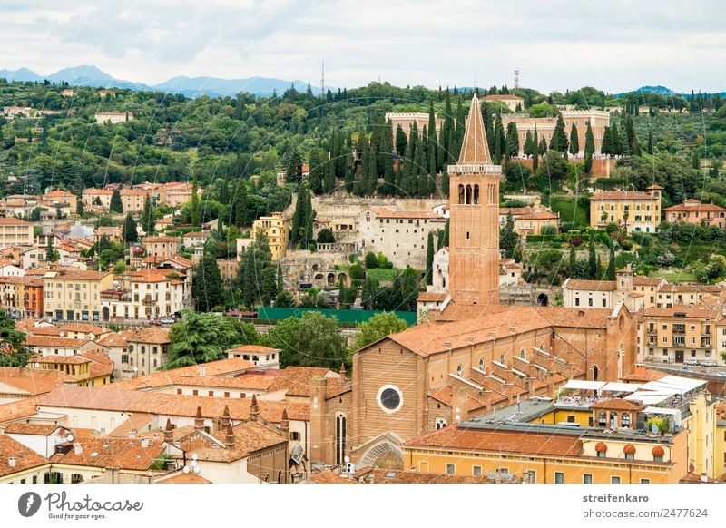 Blick auf die Dächer der Altstadt von Verona vom Torre dei Lamberti, Italien Ferien & Urlaub & Reisen Tourismus Wald Alpen Berge u. Gebirge See Gardasee Europa