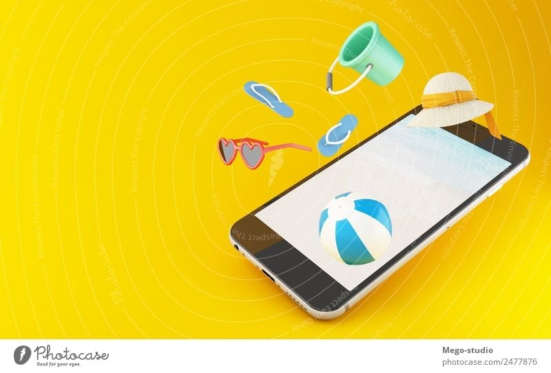 3D-Smartphone. Tropischer Sommerurlaub Stil Design Freude Ferien & Urlaub & Reisen Tourismus Ausflug Strand Meer Telefon PDA Bildschirm Landschaft Mode