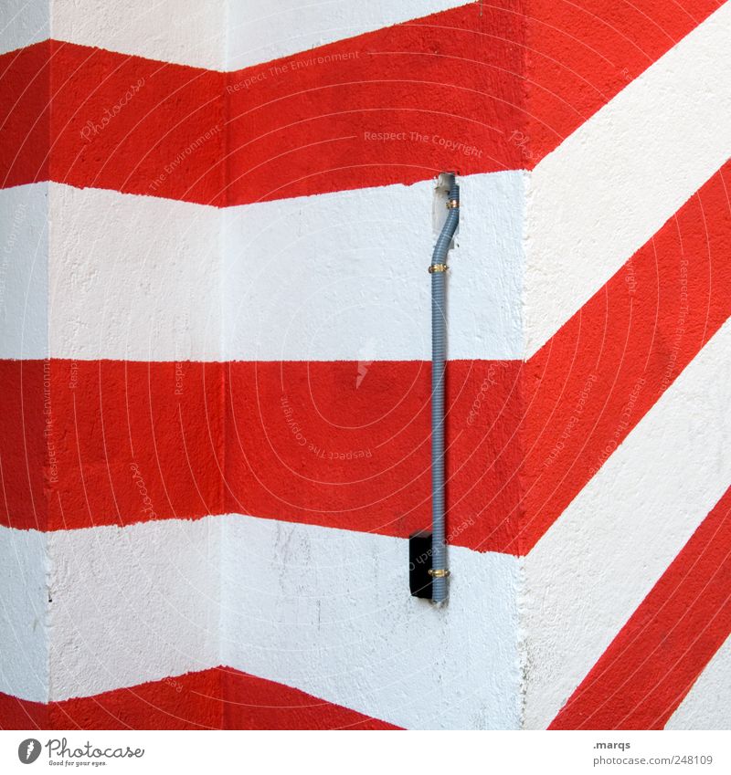 Leitung Stil Design Mauer Wand Linie Streifen eckig einfach rot weiß Perspektive Grafik u. Illustration Farbfoto Außenaufnahme abstrakt Muster