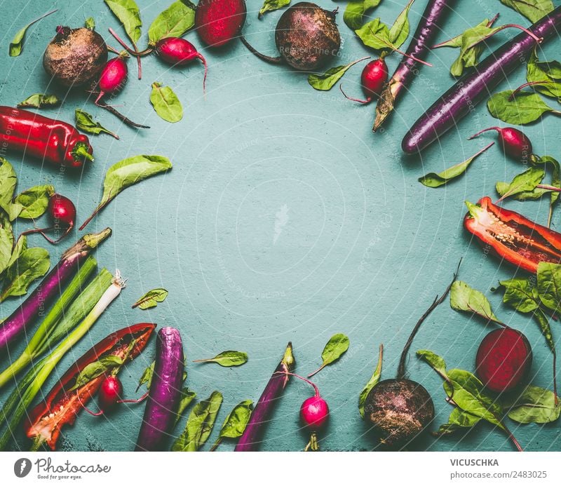 Verschiedenes Gemüse Rahmen, Draufsicht Lebensmittel Ernährung Bioprodukte Vegetarische Ernährung Diät kaufen Stil Design Gesunde Ernährung Hintergrundbild