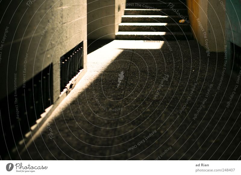 Licht ins Dunkel Mauer Wand Treppe Fassade Gasse Wege & Pfade Symmetrie Farbfoto Textfreiraum unten Tag Sonnenlicht Zentralperspektive
