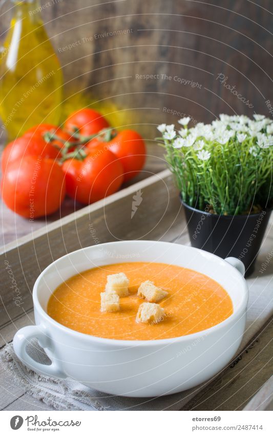 Kürbissuppe in weißer Schüssel und Zutaten auf Holztisch Lebensmittel Gesunde Ernährung Foodfotografie Speise Gemüse Suppe Eintopf Bioprodukte