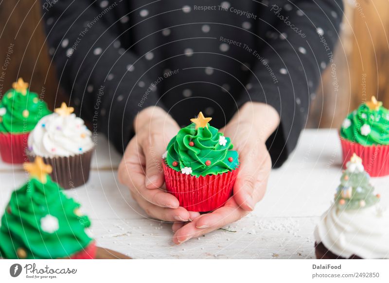 Frau nimmt mit den Händen Weihnachtskuchen mit. Hintergrund neutral Hintergrundbild backen Unschärfe hell Backwaren Kuchen Feste & Feiern Weihnachten & Advent