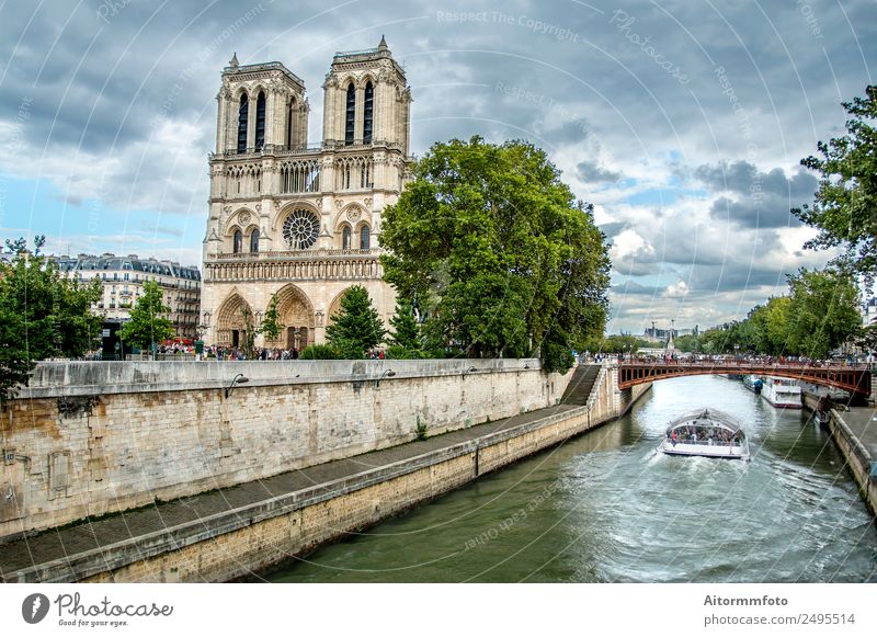 Notre Dame Kathedrale und Sena Fluss Stil Ferien & Urlaub & Reisen Tourismus Landschaft Himmel Wolken Wetter Kirche Brücke Architektur Fassade Denkmal Stein alt