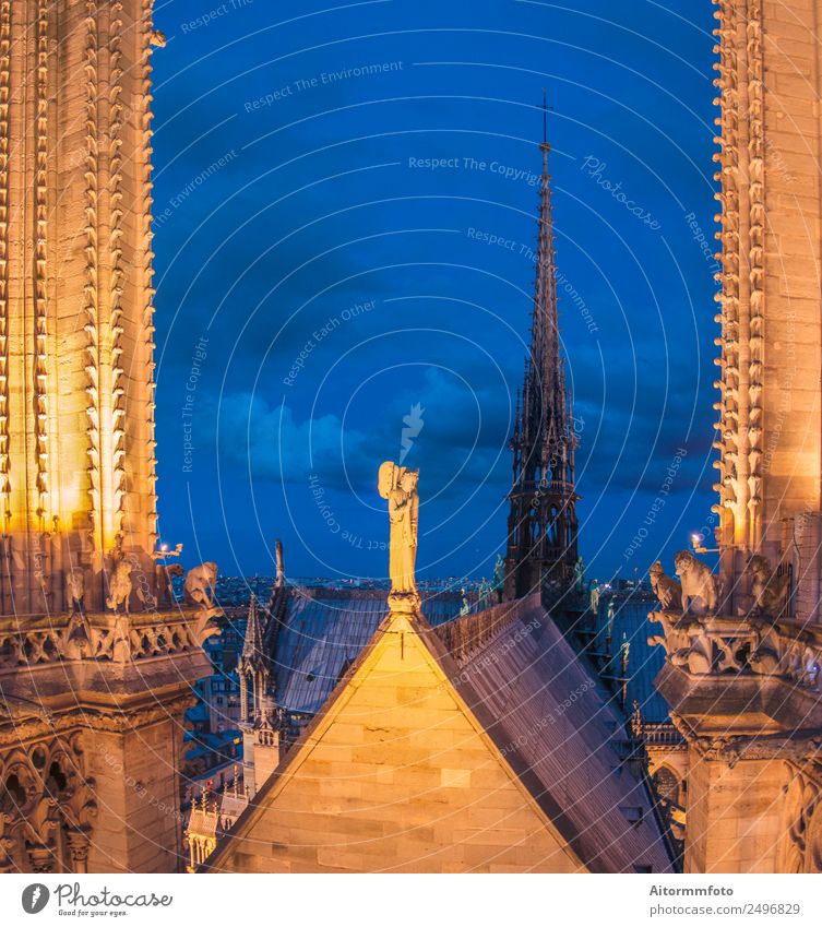 Blick auf einen Teil der Kathedrale Notre Dame in Paris bei Dämmerung Ferien & Urlaub & Reisen Tourismus Sightseeing Kunst Kultur Himmel Gebäude Architektur