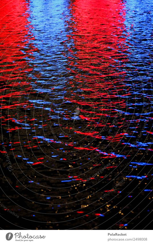 #A# Großstadt-Spiegel Kunst ästhetisch Reflexion & Spiegelung Wasseroberfläche rot blau Nacht Nachtleben Nachtaufnahme Nachtclub Sommerabend Farbfoto