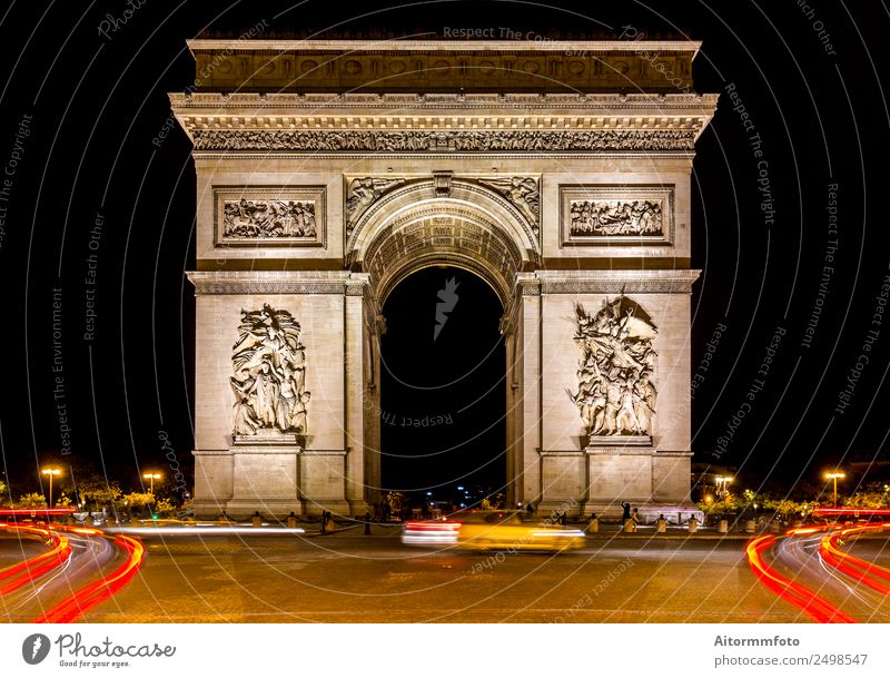 Arc de triomphe in Paris bei dunkler Nacht Ferien & Urlaub & Reisen Tourismus Ausflug Sightseeing Städtereise Nachtleben Architektur Kultur Landschaft Stadt