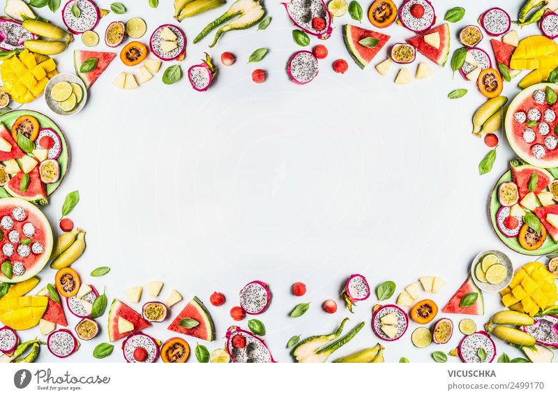 Obst Rahmen auf weißem Hintergrund Lebensmittel Frucht Ernährung Bioprodukte Vegetarische Ernährung Diät kaufen Stil Design Gesunde Ernährung Sommer gelb