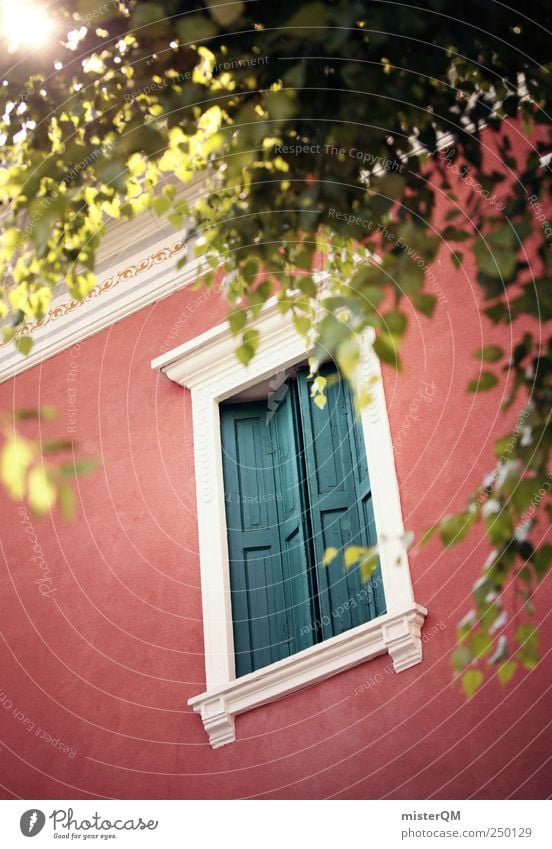 Trautes Heim. Dorf ästhetisch fantastisch Fenster Fensterladen Fensterrahmen Fensterblick Fenstersims Barock Renaissance Venedig Italien Fassade rot Pension
