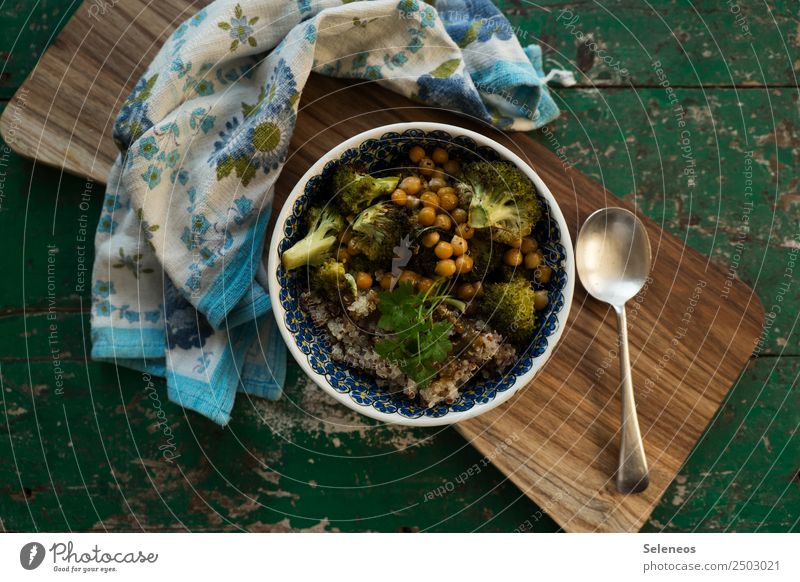 Kichererbsenmix Brokkoli Gemüse Petersilie vegan Löffel Lebensmittel Gesundheit frisch Vegetarische Ernährung Diät Vegane Ernährung lecker Farbfoto Mittagessen