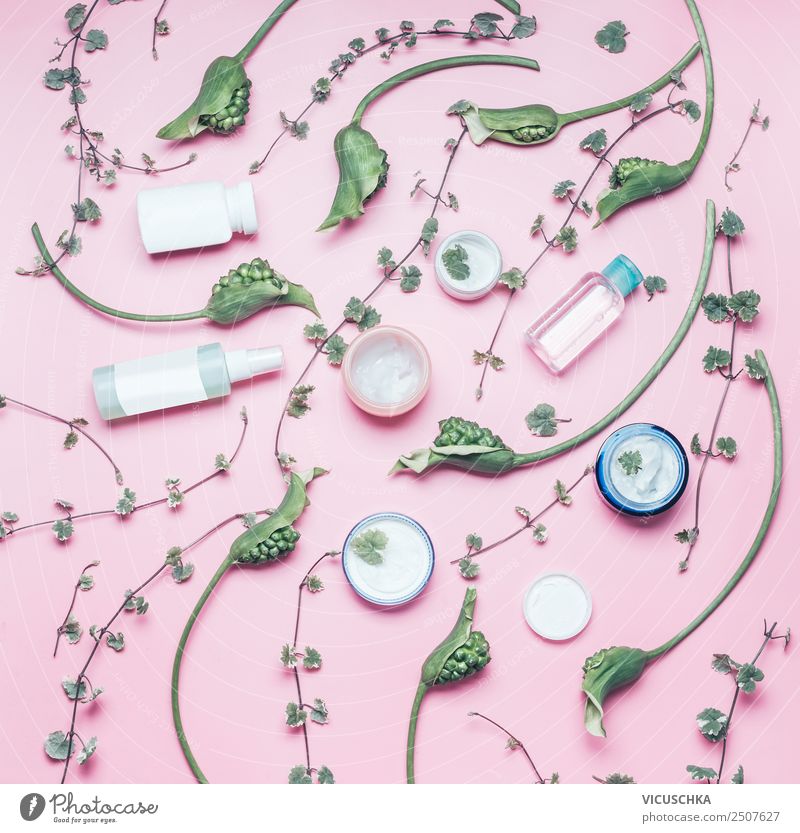 Naturkosmetik Produkte, flat lay kaufen Design schön Körperpflege Kosmetik Gesundheit Dekoration & Verzierung Blumenstrauß trendy rosa Kosmetikprodukte Sammlung