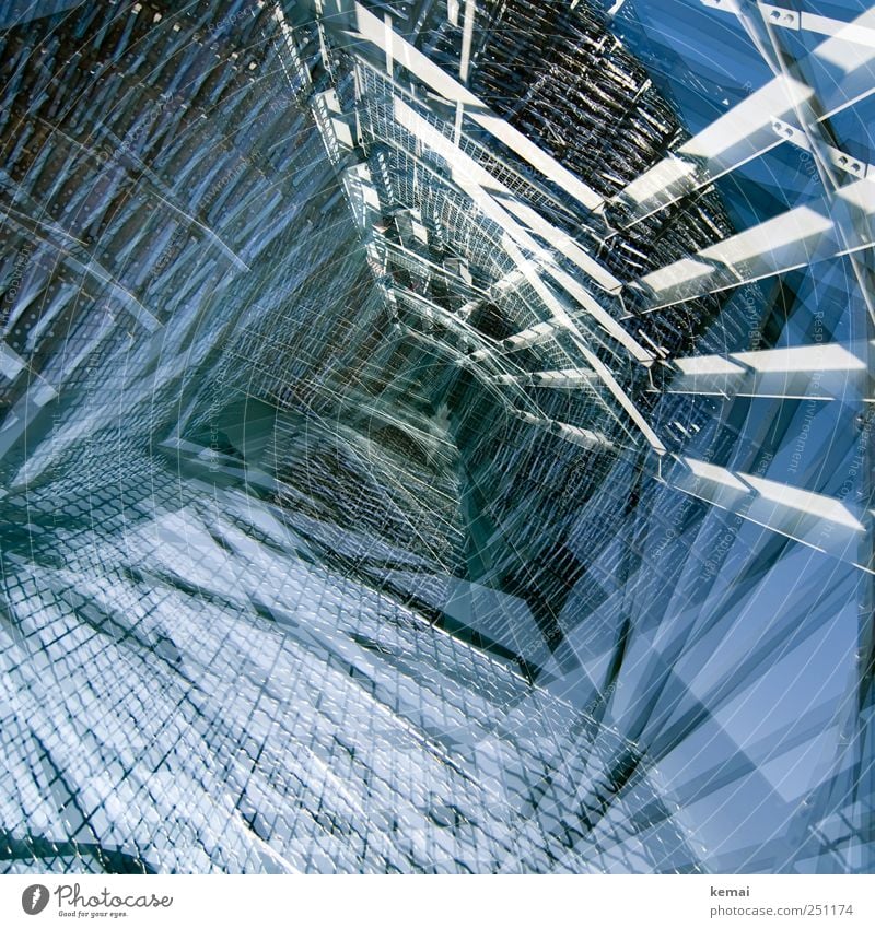 [CHAMANSÜLZ 2011] Der Turm der Türme Bauwerk Aussichtsturm Sehenswürdigkeit Stahl außergewöhnlich hoch verrückt viele blau Doppelbelichtung Strebe Gitter