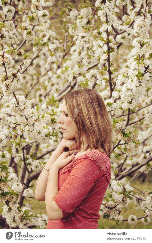 Kirschblütenmädchen Mensch feminin Junge Frau Jugendliche Erwachsene 1 13-18 Jahre 18-30 Jahre 30-45 Jahre Baum Blume Kirschblütenbaum atmen Blühend authentisch