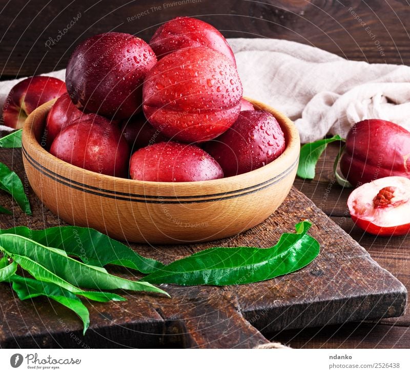 reife Pfirsiche Nektarine Frucht Dessert Ernährung Schalen & Schüsseln Tisch Menschengruppe Blatt Holz Essen frisch saftig braun rot Hintergrund Lebensmittel