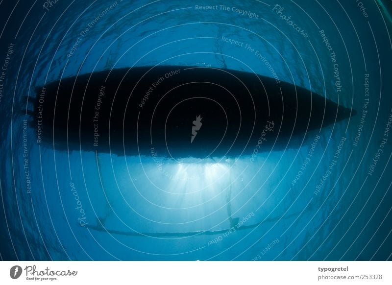 down under Ferien & Urlaub & Reisen Meer tauchen Wasser Fischerboot blau ruhig Wasserfahrzeug unten Unterwasseraufnahme Silhouette Perspektive Im Wasser treiben