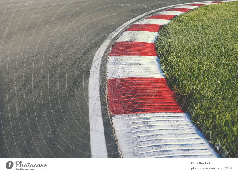 #A# Racing Kunst Handel Rennbahn Fahrbahn Fahrbahnmarkierung Clique Kurve Kurvenlage rot weiß gestreift Geschwindigkeit Geschwindigkeitsrausch racing Autorennen