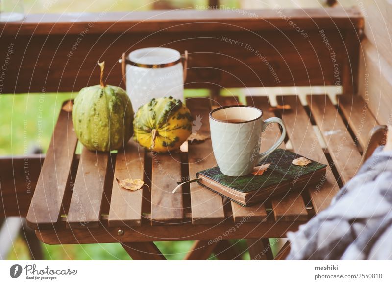 gemütlicher Herbstmorgen im Landhaus Tee Lifestyle Erholung Garten Dekoration & Verzierung Tisch Wärme Blatt Holz träumen heiß modern Geborgenheit bequem fallen