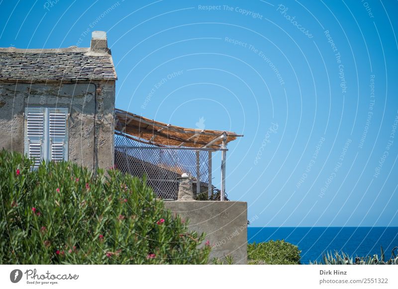 Altes Gebäude mit Terrasse auf Korsika Ferien & Urlaub & Reisen Tourismus Ausflug Ferne Freiheit Sommer Sommerurlaub Himmel Horizont Schönes Wetter Küste Dorf