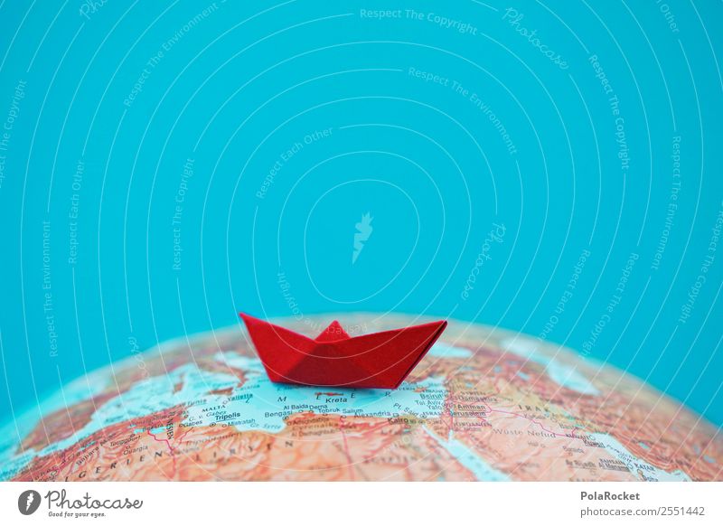 #AS# Schippern II Globus rot ästhetisch Flüchtlinge Wasserfahrzeug Papierschiff Mittelmeer Ferien & Urlaub & Reisen Kreuzfahrt Origami gefaltet Erde Tourismus